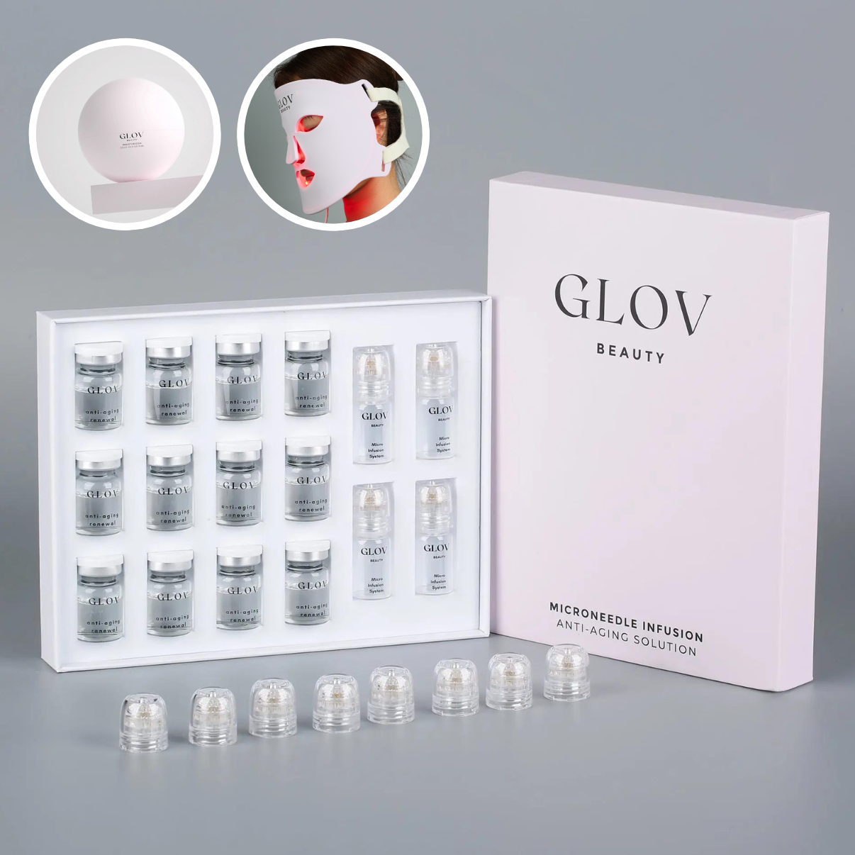 4 Glov Micro Infusion System + 12 Serums + 8 Needles + Glov LED Face Mask + Glov Moisturizer Deep Hydration - Glov Beauty